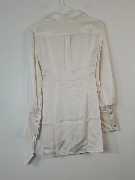 NWT Avra Agata Satin Faux Wrap Mini Dress Size XS Off White Feminine Wedding - Picture 10 of 16